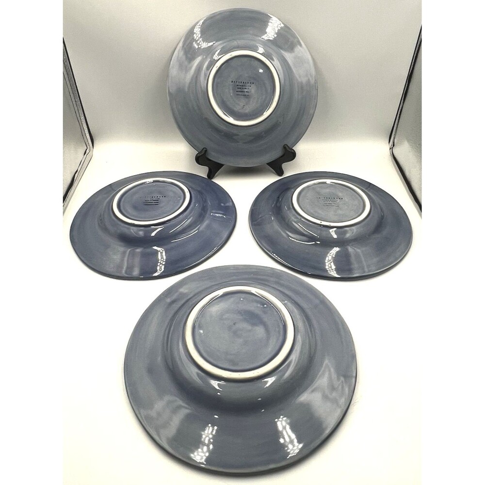 4 Salad Plates Pottery Barn Sausalito Slate Blue Deep Rim Bowl Blates 10" - Picture 3 of 7